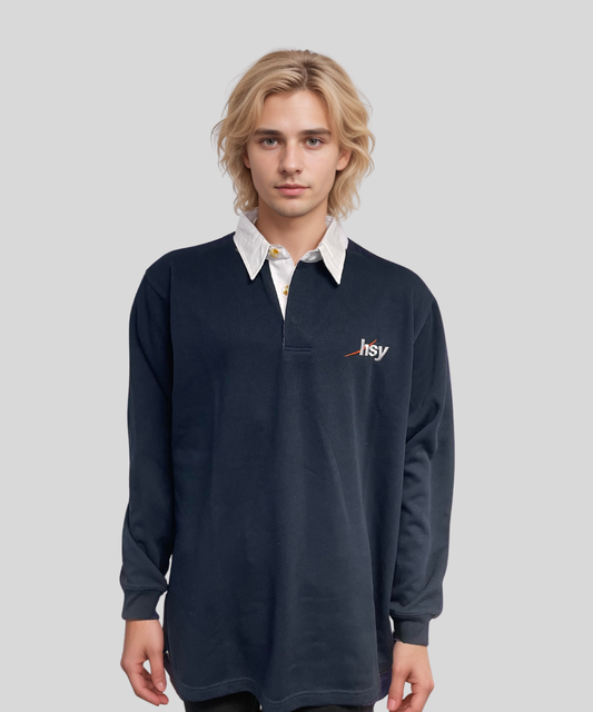 Men's Long Sleeve Rugby Polo - Navy